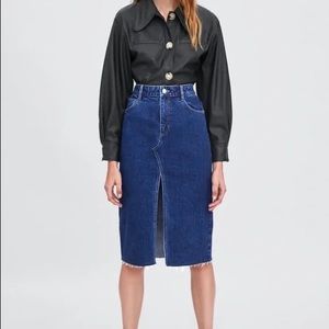 Zara hi-rise midi denim skirt